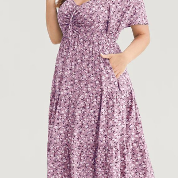 NWT BloomChic Ditsy Floral Drawstring Ruched Pocket Tiered Dress 18/20 (2X) - Picture 3 of 9